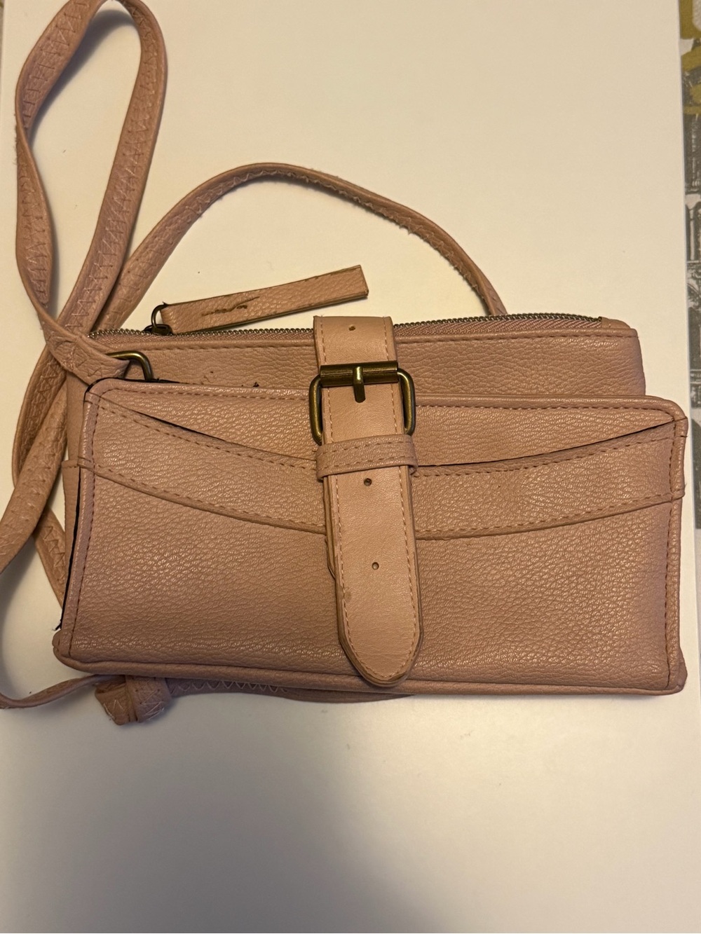 Peebles Pebbled Leather Crossbody Wallet in Dusty Rose